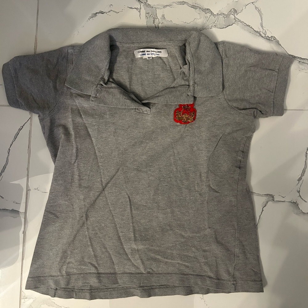 Comme des Garcons Heather Gray Polo with Red Emblem